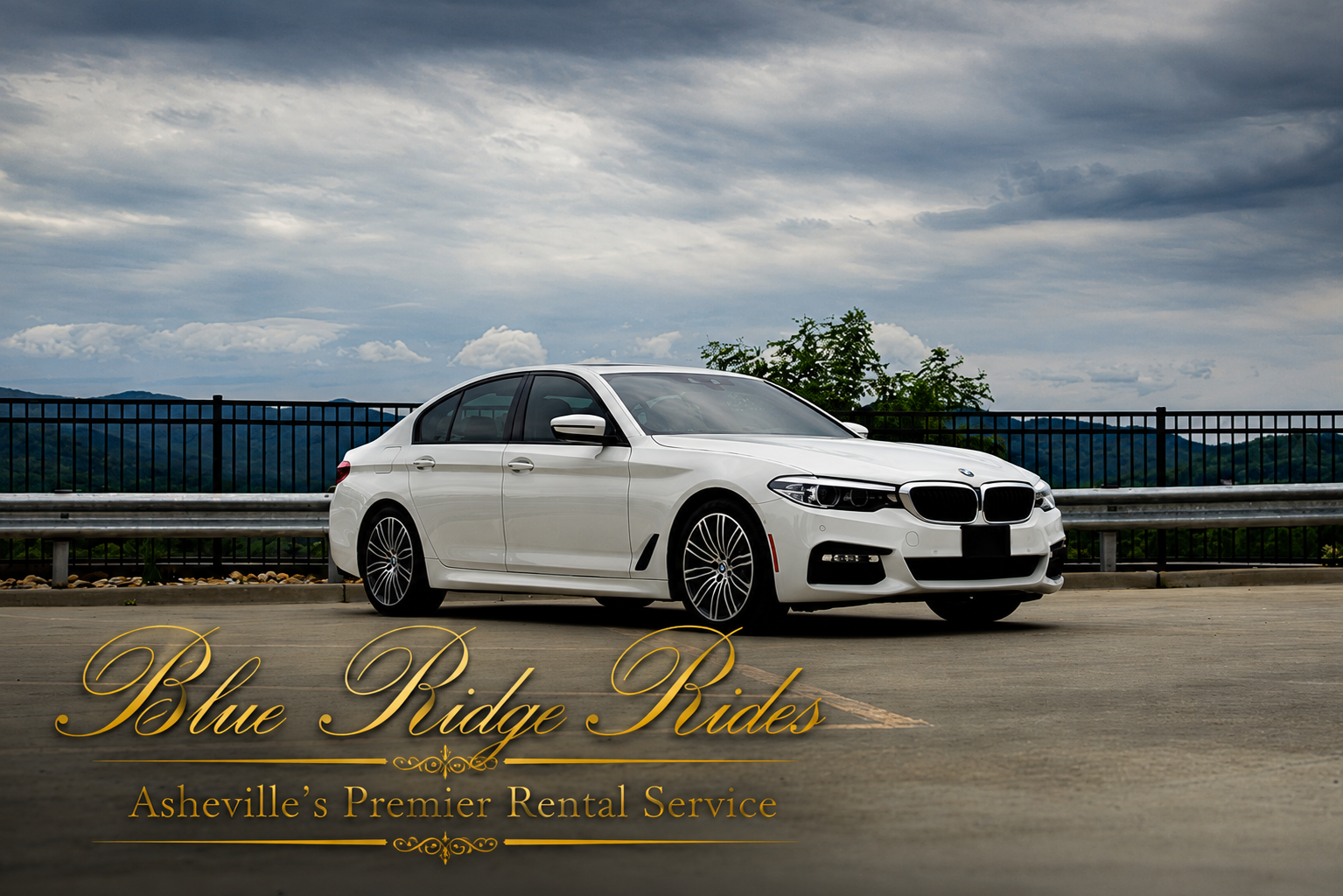 White 2018 BMW 540i xDrive M Sport sedan available for rent in Asheville NC